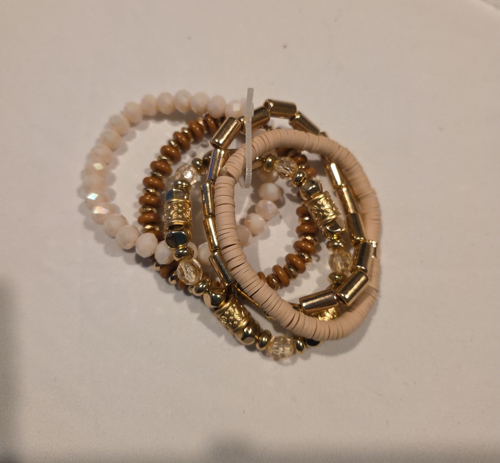 Neutral Beige and Gold Stackable Bracelet Set
